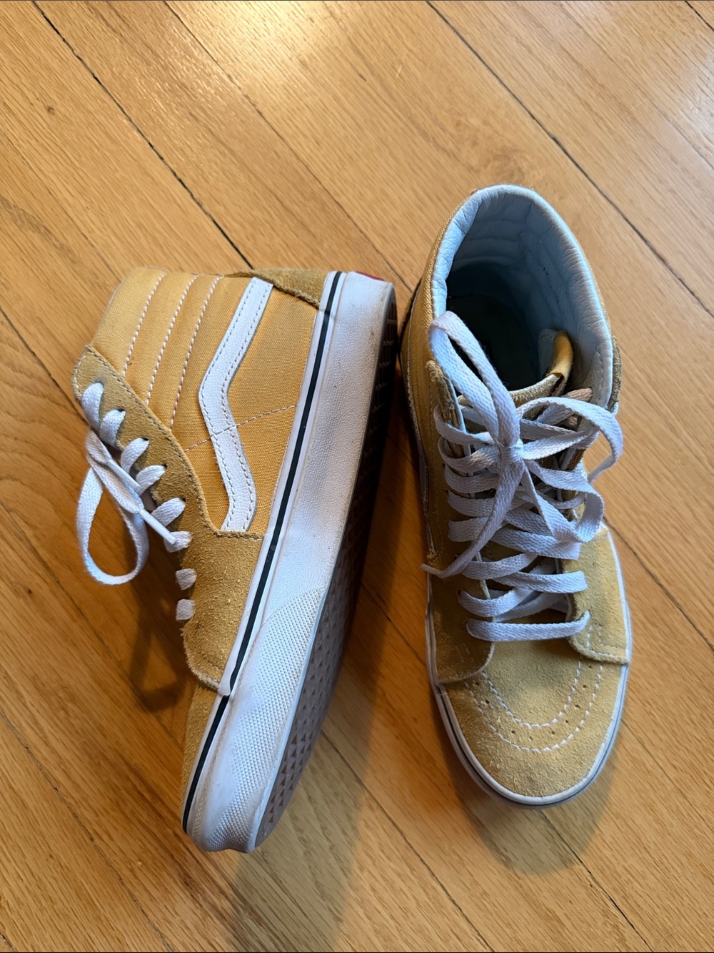 Women’s Yellow High-Top Skate Sneakers with White Stripe